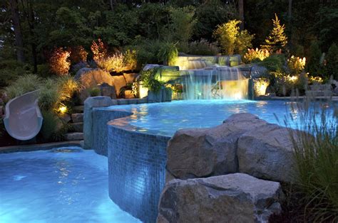 Backyard Vanishing Edge Swimming Pool Waterfall Design- Bergen County ...