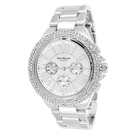 Master Of Bling Gino Milano Watch Quartz Simulated Diamond Stainless