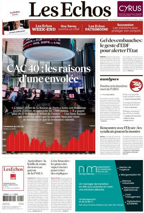 Journal Les Echos France Les Unes Des Journaux De France Édition Du