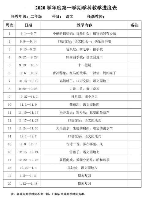 统编二年级上册教学计划及进度表课堂笔记语文新浪新闻