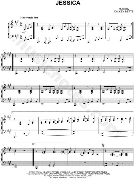 The Allman Brothers Band Jessica Sheet Music Piano Solo In A Major