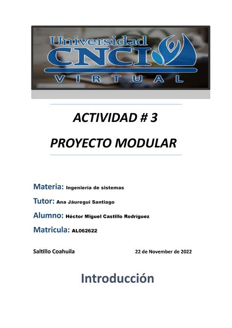 Actividad 3 Proyecto Modular ACTIVIDAD 3 PROYECTO MODULAR Materia