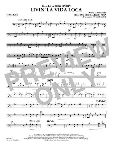 Livin La Vida Loca Arr John Higgins Trombone By Ricky Martin