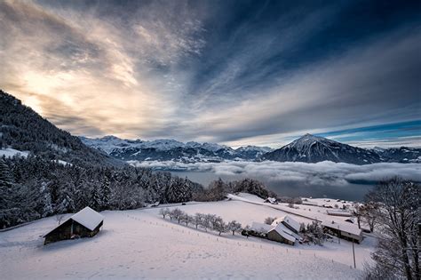 Sfondi Alpi Svizzera Thunersee Natura Inverno Montagna Lago Neve