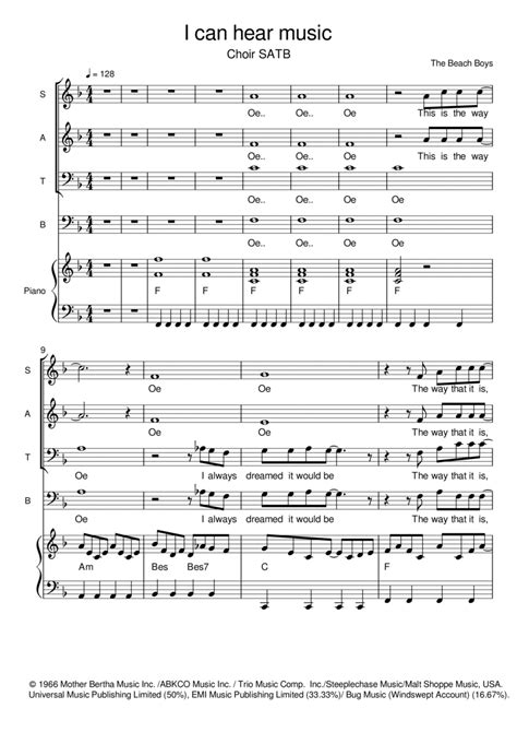 I Can Hear Music By The Beach Boys 4 Part Digital Sheet Music