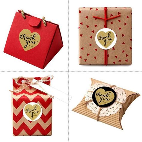 Buy Heart Shape Thank You Sticker Kraft Paper Craft Wedding Decoration