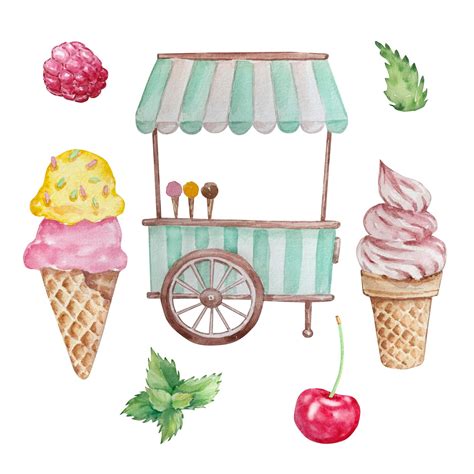 Premium Vector | Watercolor set of ice cream and ice cream ...