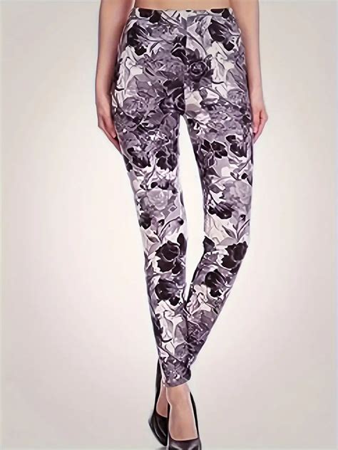 Floral Print Skinny Leggings Casual Elastic Waist Stretchy Temu New