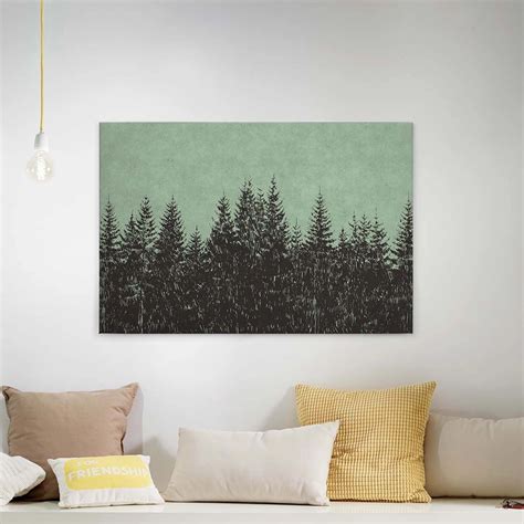 Bricoflor Leinwand Bild Mit Tannenwald Holzschnitt Bild Auf Leinwand In