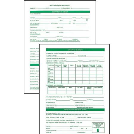 Embalming Report Forms 50 Sheets Per Pad Wrenn S Mill Enterprises LLC