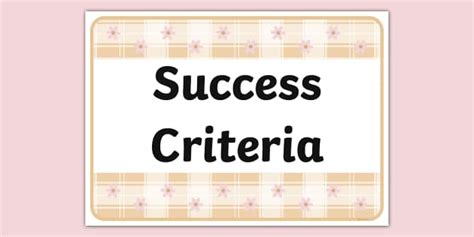 NEW Checkered Charm Themed Success Criteria Display Poster