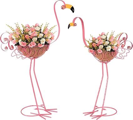 Amazon SUNREEK 2Pack Metal Flamingo Planters Plant Pots Pink