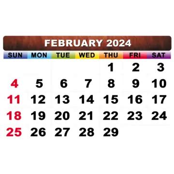 Calendario Febrero De 2024 En Rojo Y Negro PNG Dibujos Febrero 2024