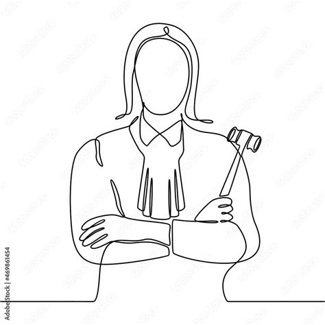 continuous line drawing of a female judge holding a hammer isolated on white vector illustration ...