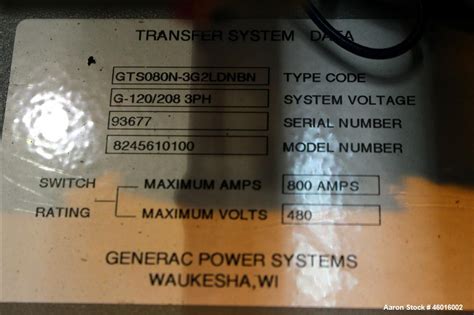 Generac 400 Amp Transfer Switch Spec Sheet