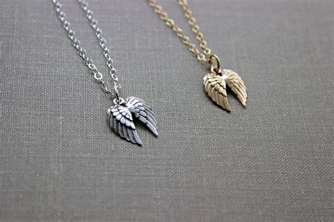 Bronze Double Angel Wing Necklace Sterling Silver Or K Gold Etsy