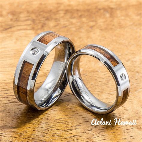 Wedding Band Hawaiian Koa Wood Tungsten Ring 6mm 8mm Width Cz Sto Aolani Hawaii