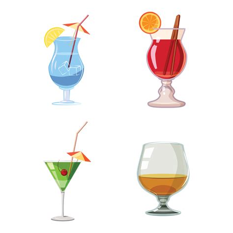 Cocktail Icon Set Cartoon Style 9015199 Vector Art At Vecteezy