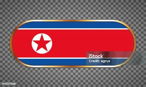 Ilustrasi Vektor Spanduk Tombol Web Dengan Bendera Negara Korea Utara