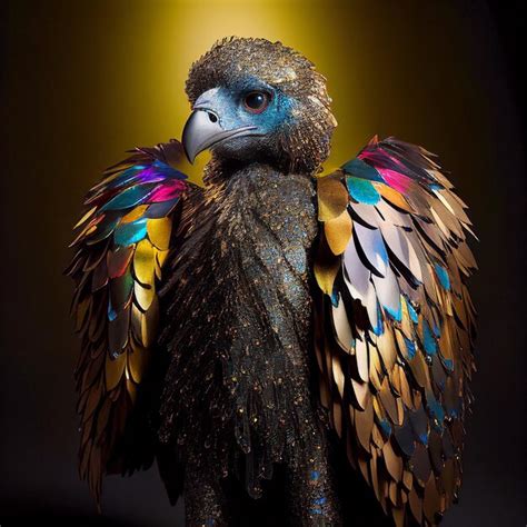 Premium AI Image | A bird with colorful feathers and a gold and black ...