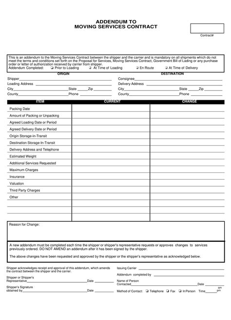 Free Printable Moving Contract Templates PDF Simple Form