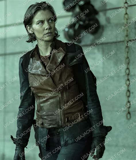 Get The Walking Dead Dead City Maggie Rhee Leather Vest Brown Vest