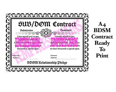 Bdsm Contract Printable Sub Dom Contract Submissive Etsy