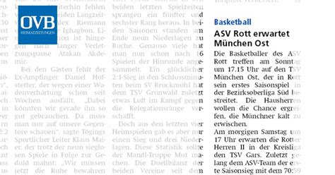 ASV Rott erwartet München Ost OVB Heimatzeitungen