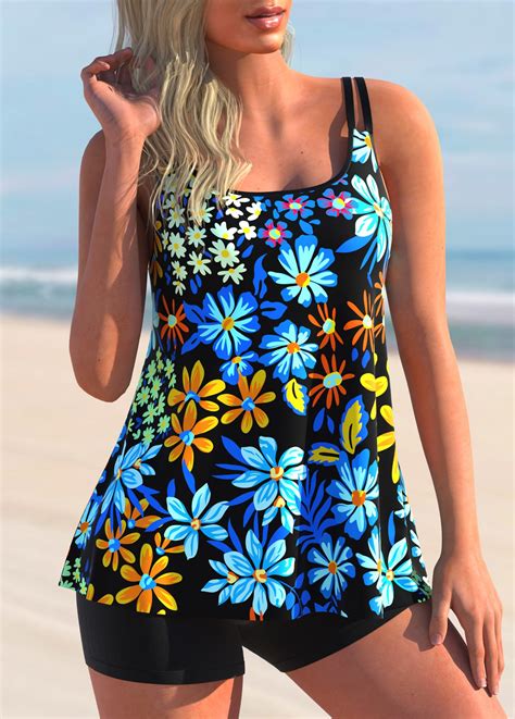 Rotita Double Straps Floral Print Tankini Set Rotita Usd