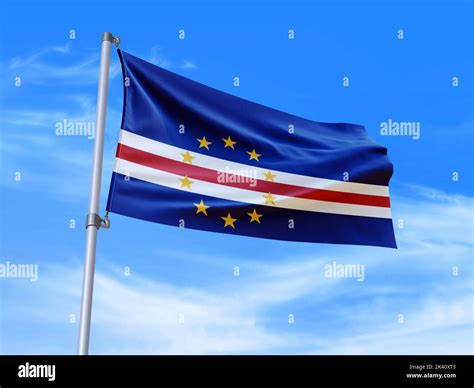 Beautiful Cape Verde Flag Waving In The Wind With Sky Background 3D