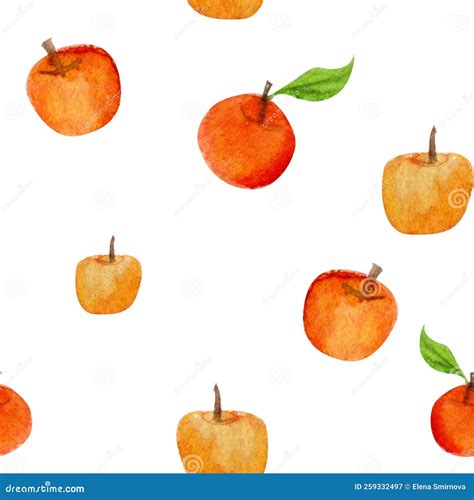 Watercolor Hand Drawn Seamless Pattern With Red Apples And Leaves