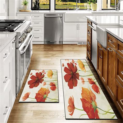 Red Orange Kitchen Rugs Set Of 2 Anti Fatigue Cushioned Floor Mats