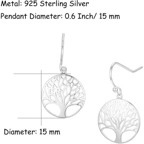 Boucles D Oreilles Arbre De Vie Pendantes En Argent 925 1000 Plaqué Or