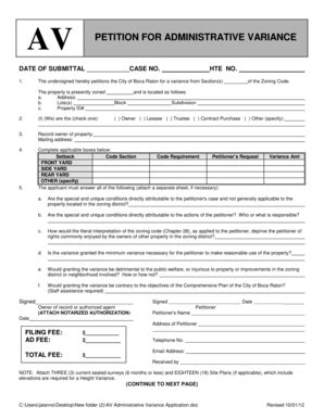 Fillable Online Myboca Administrative Variance Form The City Of Boca