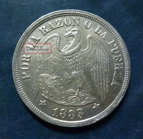 Chile Silver Coin 1 Peso, Km142. 1 Vf, 1883