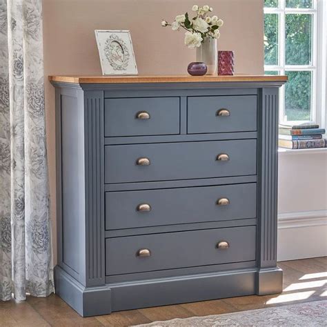 Highgate Blue Tall Chest Of Drawers Oak Furnitureland Chest Of