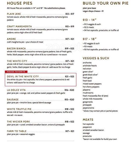 Craft Pizza Menu Menu For Craft Pizza Wicker Park Chicago