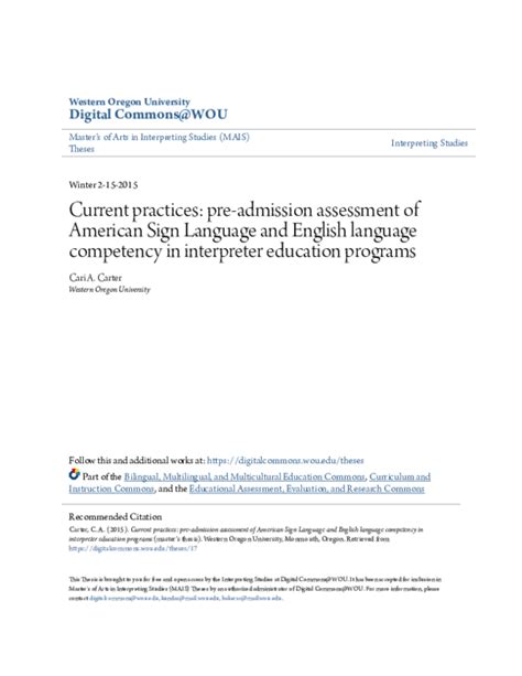 Pdf Current Practices Pre Admission Assessment Of American Sign Language And English Language