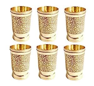 Buy K K Traders Pure Brass Mughlai Style Embossed Design Glass Tumbler