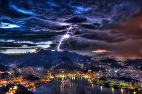 rio, De, Janeiro, Brazil, Night, Lightning Wallpapers HD / Desktop and