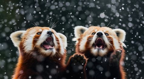 Premium Photo | Two red panda cubs fighting in the rain with each other