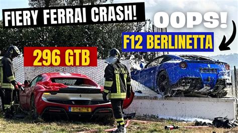 Two Ferrari Supercars Crash And Burst Into Flames Speeding On Public