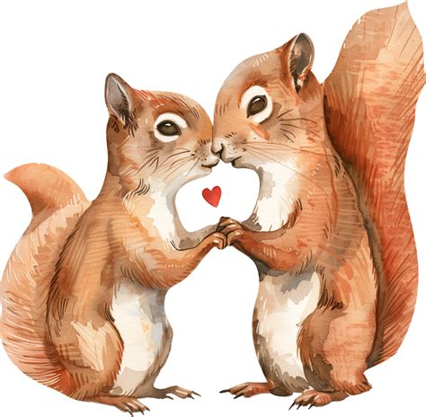 Two Red Squirrels Kiss Each Other With A Heart 46032204 Png