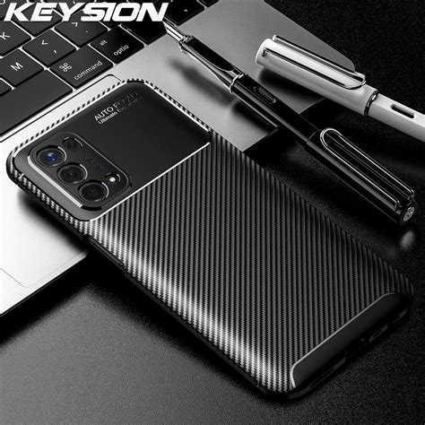 Goedkope Keysion Shockproof Case For Oppo A74 5g A95 A55 A54 4g Carbon Fiber Texture Silicone