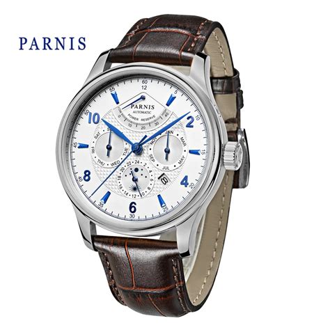 Fashion Parnis Mm Silver Case Automatic Menchanical Watch Leather