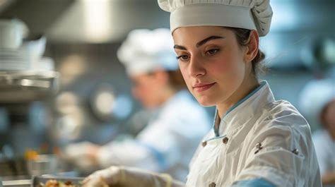 Premium Photo Woman In Chefs Uniform And Cap Cooking Photo