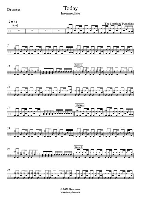 Today Intermediate Level The Smashing Pumpkins Drums Sheet Music