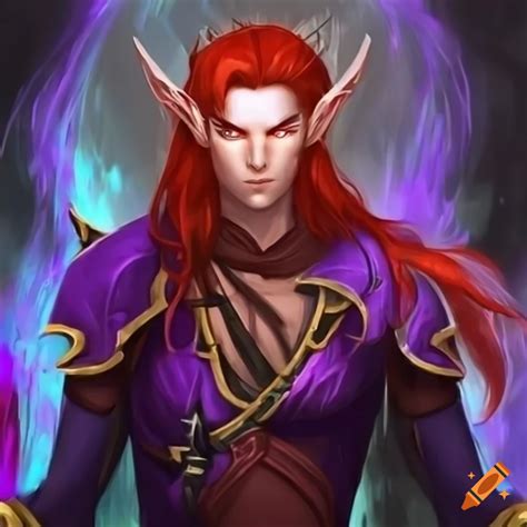 Male Blood Elf Mage With Purple Eyes And Long Red Hair On Craiyon