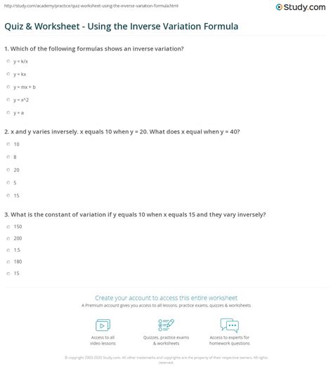 Direct And Inverse Variation Worksheet E Street Light