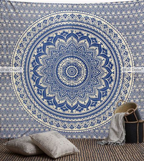 Fairdecor Royal Blue And Gold Ombre Mandala Tapestry